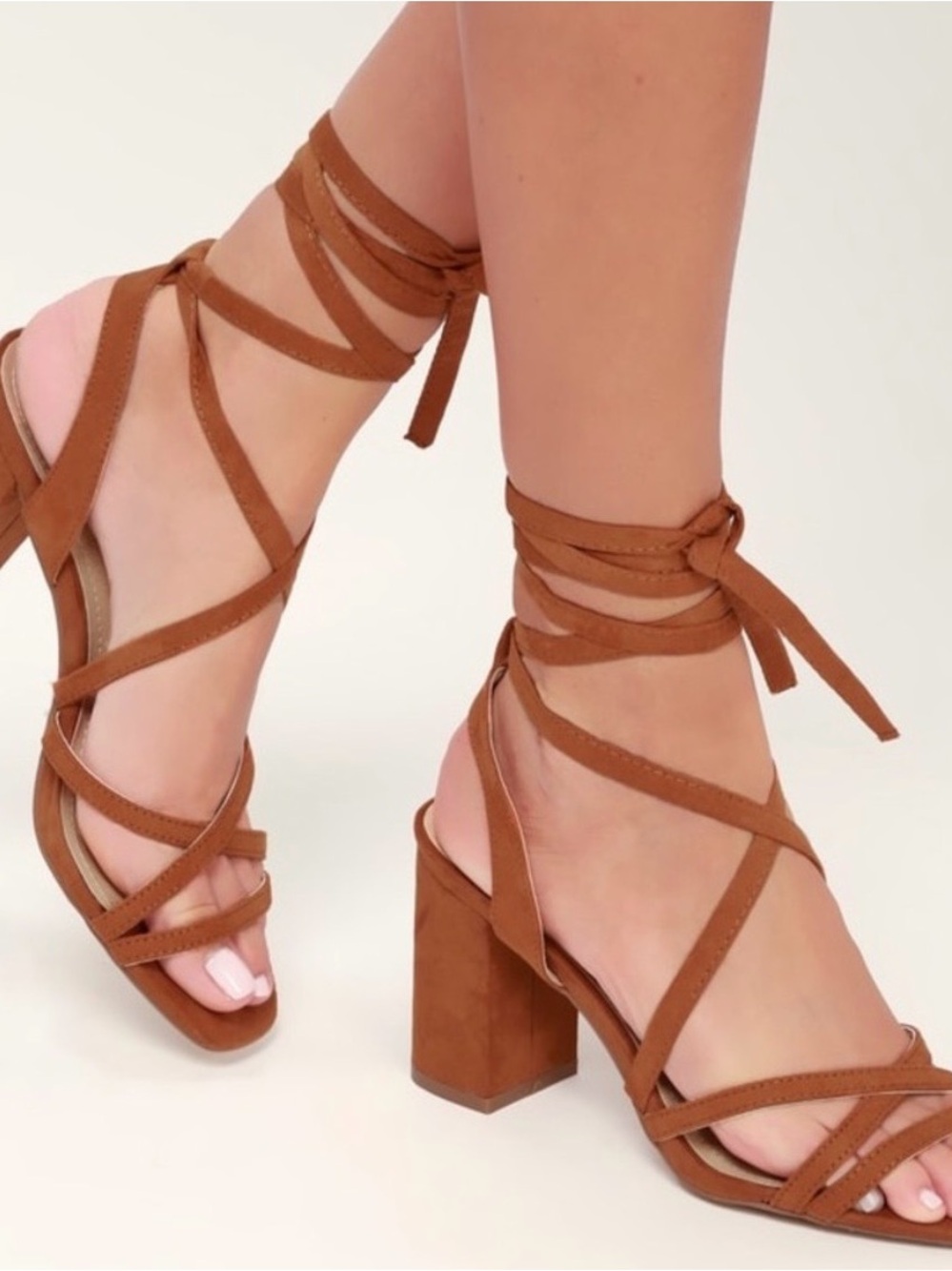 LULUโS ASHTON COGNAC SUEDE LACE-UP HEELS